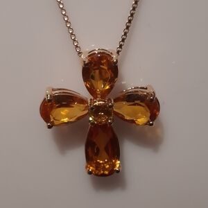 Solid 14K Yellow Gold Over Sterling Silver Citrine Pendant& Chain Nov Birthstone